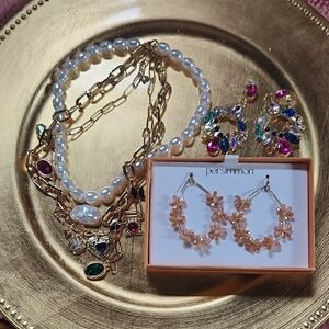 Gold and Pink Floral Hoop Earrings